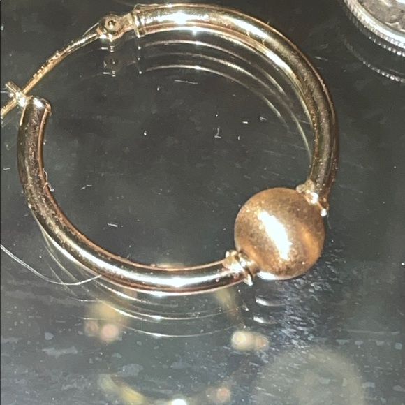 14K Gold Polished & Texture Brushed Gold Hoop Earrings - Picture 6 of 7